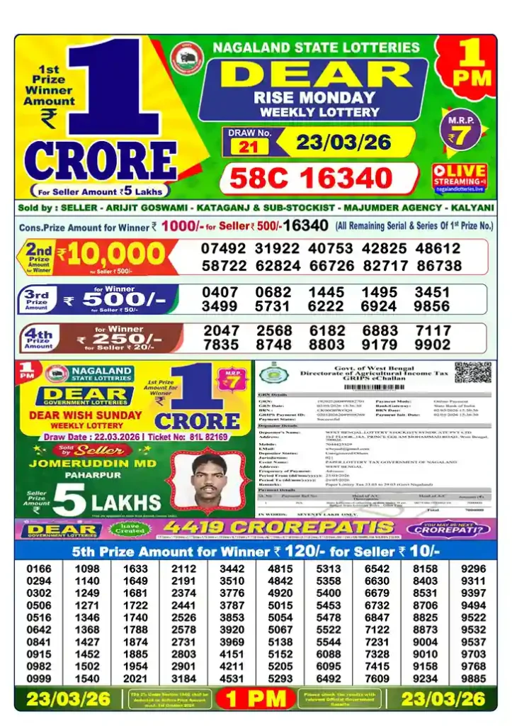 lottery sambad result live 1 pm
