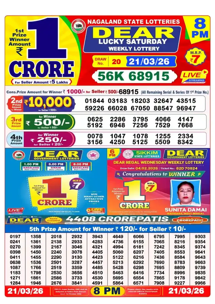 lottery sambad result 8 pm dated 21 march 2026