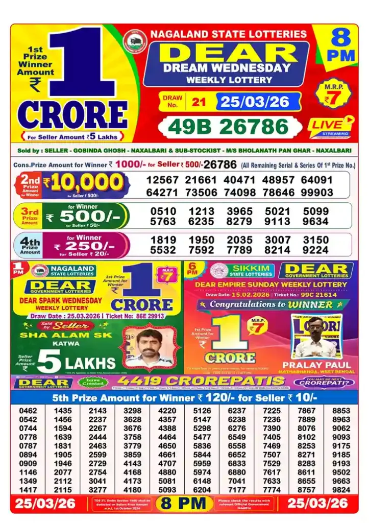 lottery sambad result 25 march 2026 8 pm live today