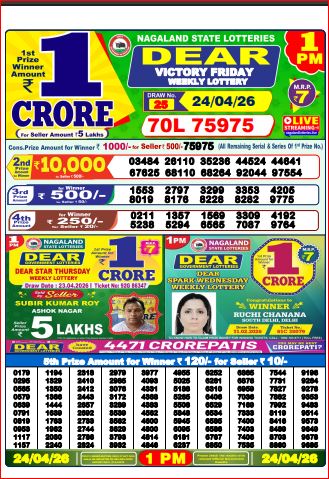 Lottery Sambad 1PM Result Today 24 April 2026​