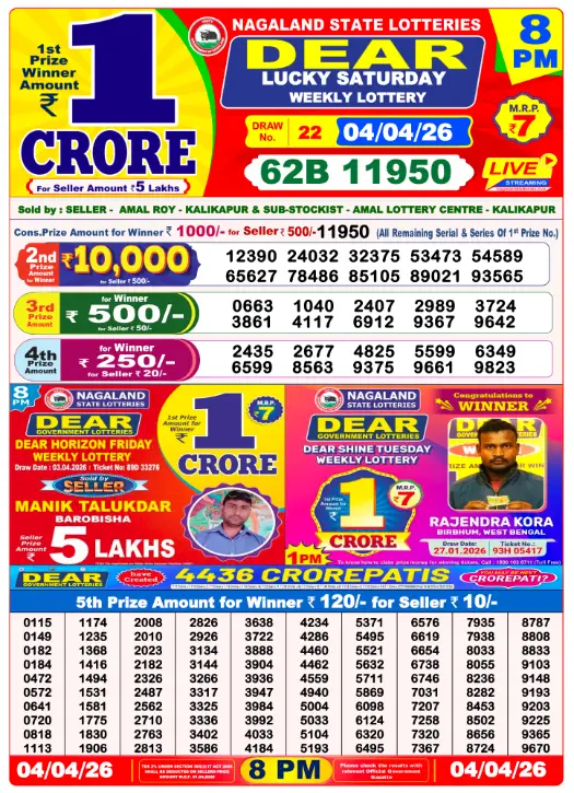 Lottery Sambad 8PM Result Today 4 April 2026​