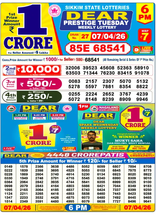 Lottery Sambad 6PM Result Today 07 April 2026