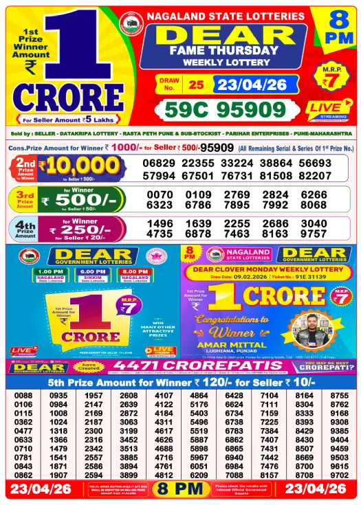 Lottery Sambad 8PM Result Today 23 April 2026​