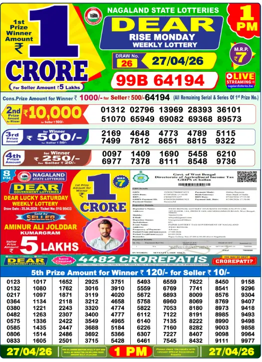 Live Dear Lottery – Lottery Sambad Morning Result 1PM यह Lottery Sambad Morning Result का draw होता है जिसे कई लोग Live Dear Lottery Morning Result के नाम से भी search करते हैं।Result update होने के बाद users यहाँ Lottery Sambad Result Today की latest information देख सकते हैं।अगर आप पुराने result check करना चाहते हैं तो Lottery Sambad Old 1PM result भी verify कर सकते हैं।
